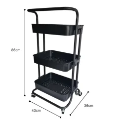 O'DADDY Keukentrolley - Zwart - 3 Lagen - 3 Manden - Verrijdbaar