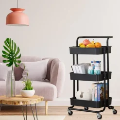 O'DADDY Keukentrolley - Zwart - 3 Lagen - 3 Manden - Verrijdbaar