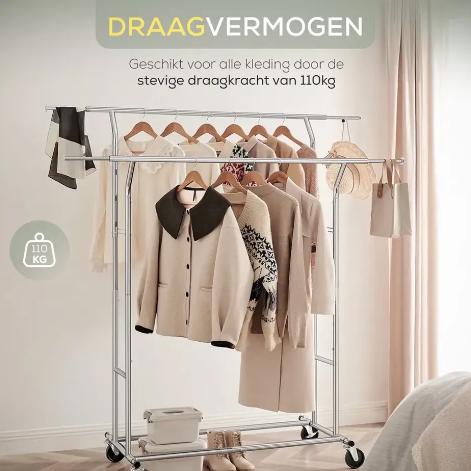 O'DADDY Kledingrek - Dubbele Stang - Uitschuifbaar & Verstelbaar - 110 kg