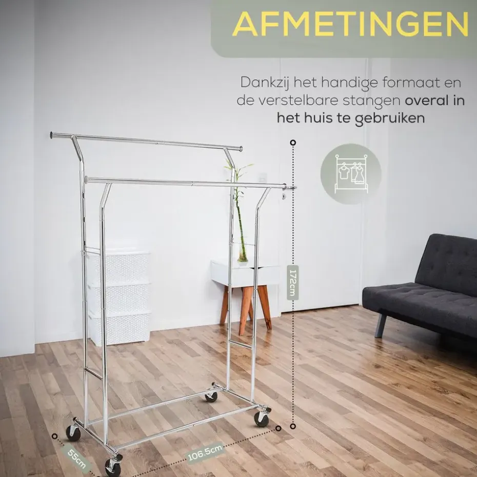 O'DADDY Kledingrek - Dubbele Stang - Uitschuifbaar & Verstelbaar - 110 kg