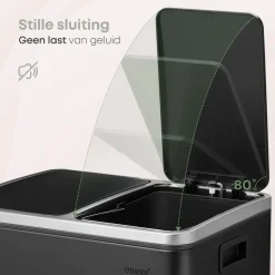 O’DADDY Prullenbak 60L - 2 Vakken - Voetbediening - Soft-Close - Zwart