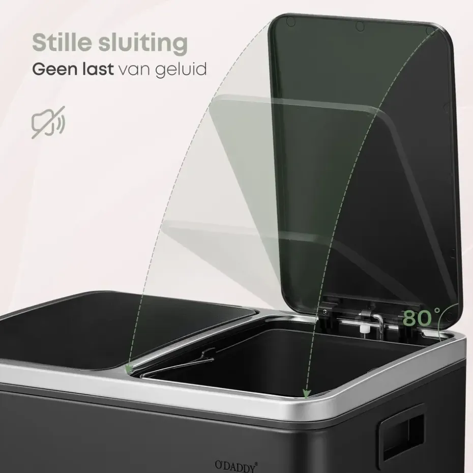 O’DADDY Prullenbak 60L - 2 Vakken - Voetbediening - Soft-Close - Zwart