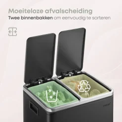 O’DADDY Prullenbak 60L - 2 Vakken - Voetbediening - Soft-Close - Zwart