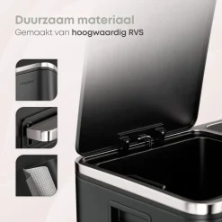 O’DADDY Prullenbak 60L - 2 Vakken - Voetbediening - Soft-Close - Zwart