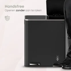 O’DADDY Prullenbak 60L - 2 Vakken - Voetbediening - Soft-Close - Zwart