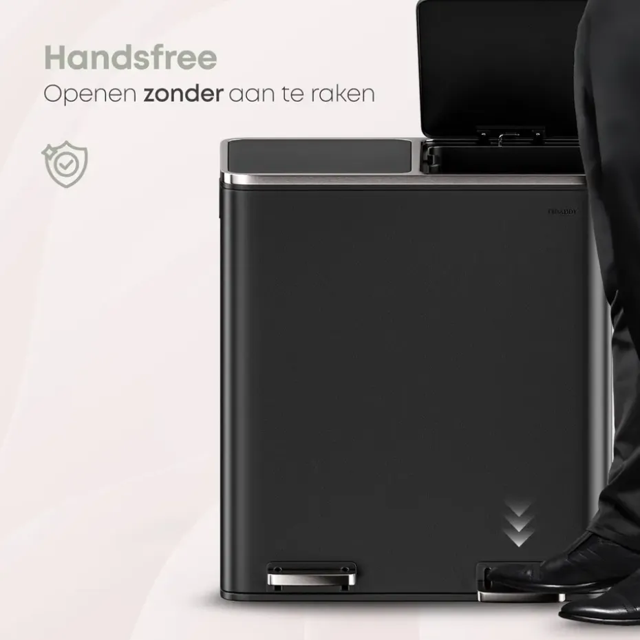 O’DADDY Prullenbak 60L - 2 Vakken - Voetbediening - Soft-Close - Zwart