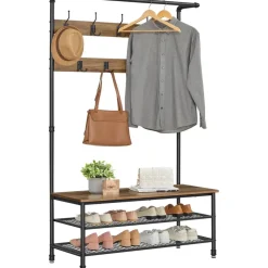 O'DADDY Staande Kapstok met Schoenenrek - 23 Haken - Bruin