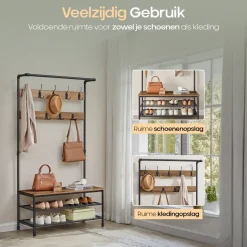 O'DADDY Staande Kapstok met Schoenenrek - 23 Haken - Bruin