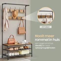 O'DADDY Staande Kapstok met Schoenenrek - 23 Haken - Bruin