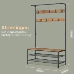 O'DADDY Staande Kapstok met Schoenenrek - 23 Haken - Bruin