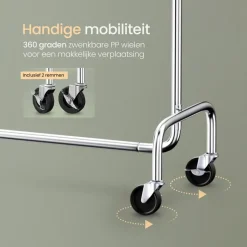 O'DADDY Verstelbaar Kledingrek op Wieltjes - Stabiel tot 130 kg - Zilver