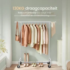 O'DADDY Verstelbaar Kledingrek op Wieltjes - Stabiel tot 130 kg - Zilver