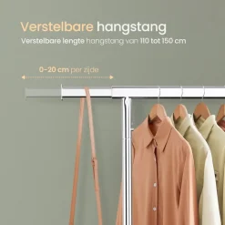 O'DADDY Verstelbaar Kledingrek op Wieltjes - Stabiel tot 130 kg - Zilver