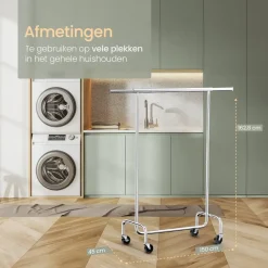 O'DADDY Verstelbaar Kledingrek op Wieltjes - Stabiel tot 130 kg - Zilver