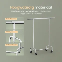 O'DADDY Verstelbaar Kledingrek op Wieltjes - Stabiel tot 130 kg - Zilver