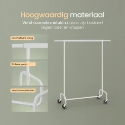 O'DADDY Verstelbaar Kledingrek op Wielen - 130 Kg Draagvermogen - Roestvrij