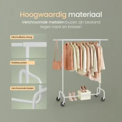 O'DADDY Verstelbaar Kledingrek op Wielen - 130 Kg Draagvermogen - Roestvrij