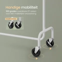 O'DADDY Verstelbaar Kledingrek op Wielen - 130 Kg Draagvermogen - Roestvrij