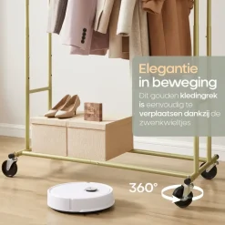 O'DADDY Verstelbaar Kledingrek op Wieltjes - Metaal - Goud - Tot 110 kg