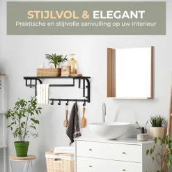 O'DADDY Wandkapstok met 5 Haken - Zwart/Donkergrijs - 66x30x27 cm