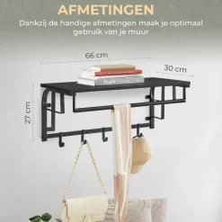 O'DADDY Wandkapstok met 5 Haken - Zwart/Donkergrijs - 66x30x27 cm