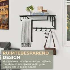 O'DADDY Wandkapstok met 5 Haken - Zwart/Donkergrijs - 66x30x27 cm