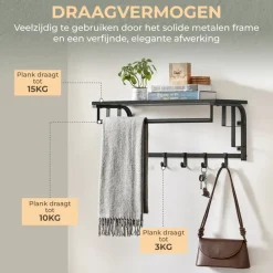 O'DADDY Wandkapstok met 5 Haken - Zwart/Donkergrijs - 66x30x27 cm