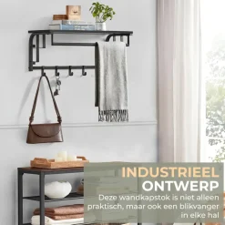 O'DADDY Wandkapstok met 5 Haken - Zwart/Donkergrijs - 66x30x27 cm