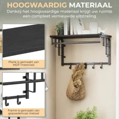O'DADDY Wandkapstok met 5 Haken - Zwart/Donkergrijs - 66x30x27 cm
