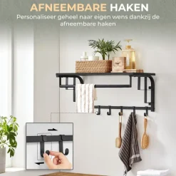 O'DADDY Wandkapstok met 5 Haken - Zwart/Donkergrijs - 66x30x27 cm