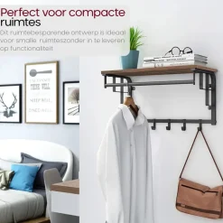 O'DADDY Wandkapstok met 5 Haken - 66x30x27 cm - Hangend - Bruin