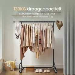 O’DADDY® Zwart Kledingrek - Verstelbaar & Stabiel tot 130kg - 4 Grote Wielen