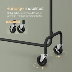 O’DADDY® Zwart Kledingrek - Verstelbaar & Stabiel tot 130kg - 4 Grote Wielen