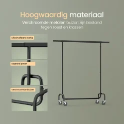 O’DADDY® Zwart Kledingrek - Verstelbaar & Stabiel tot 130kg - 4 Grote Wielen