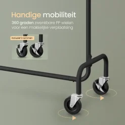 O’DADDY® Zwart Kledingrek - Verstelbaar & Stabiel tot 130kg - 4 Grote Wielen