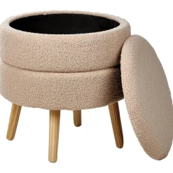 OKATON - Hocker met opbergruimte - Beige - Bouclé