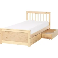 OLENDON - Bed met opbergruimte - Lichtbruin - 90 x 200 cm - Dennenhout