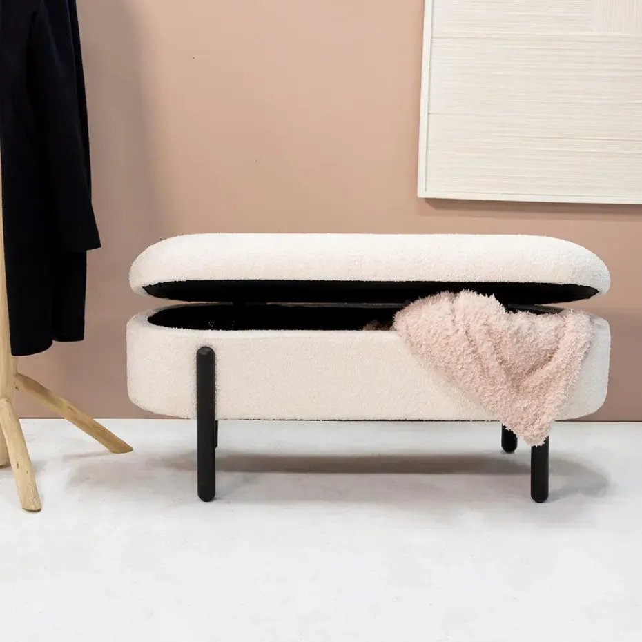 Opbergbank Stof Beige - Met Opbergruimte - 108x41x48cm - Vieve