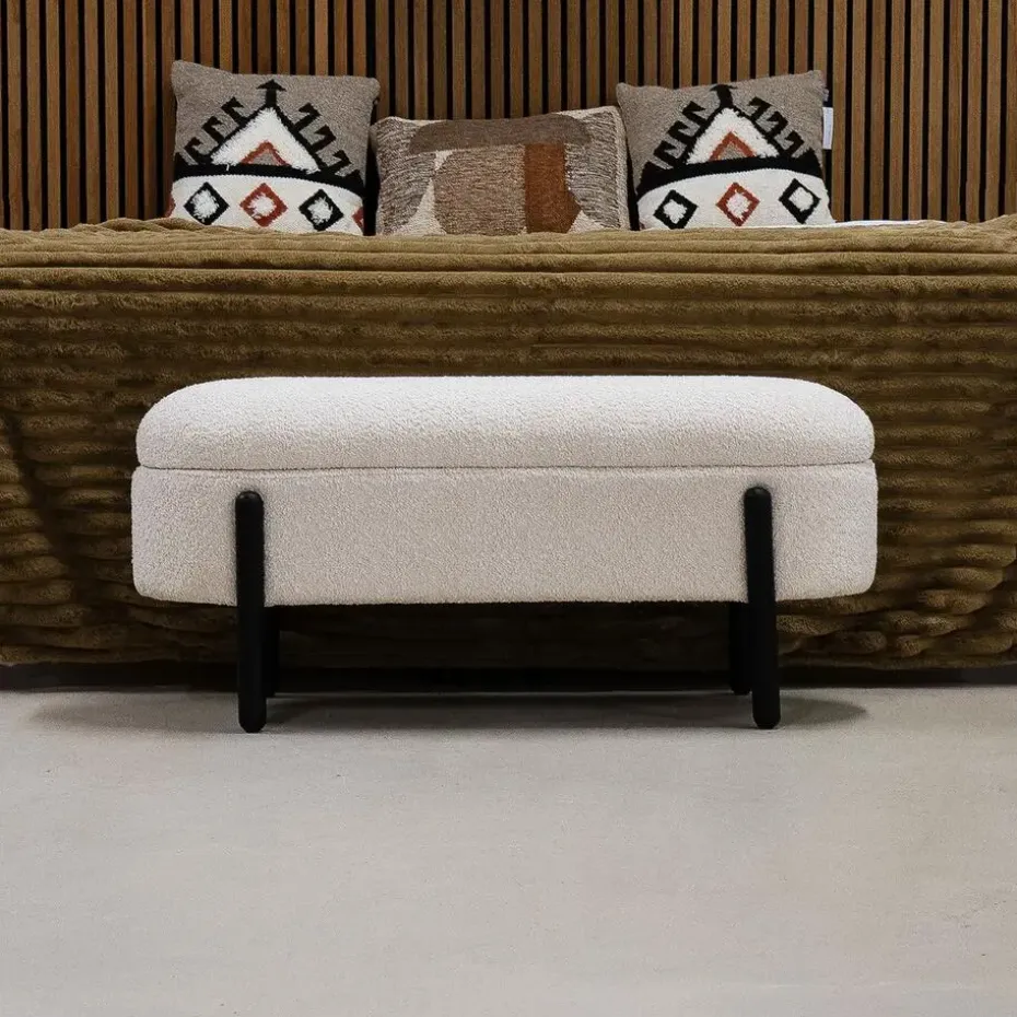 Opbergbank Stof Beige - Met Opbergruimte - 108x41x48cm - Vieve