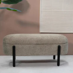 Opbergbank Stof Taupe - Met Opbergruimte - 108x41x48cm - Vieve