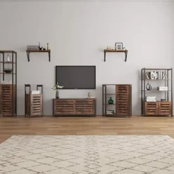 Opbergkast - Staande smalle kast - 3 Open Planken Rustiek Bruin