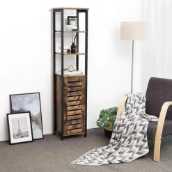 Opbergkast - Staande smalle kast - 3 Open Planken Rustiek Bruin