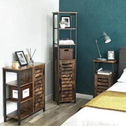 Opbergkast - Staande smalle kast - 3 Open Planken Rustiek Bruin