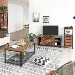 Opbergkast - Staande smalle kast - 3 Open Planken Rustiek Bruin