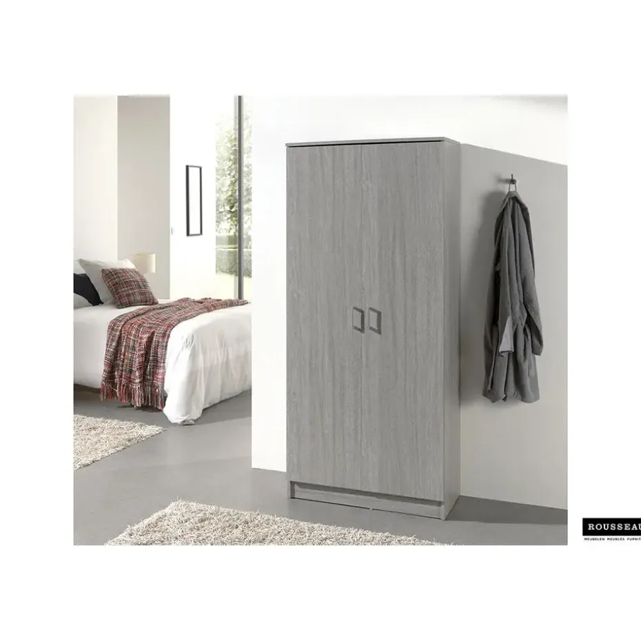 Opbergkast Ray 80cm met 2 deuren en 4 legplanken - grijze eik