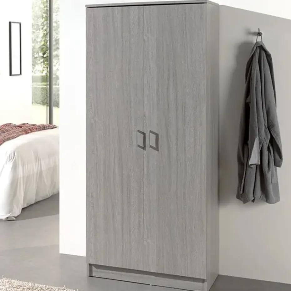 Opbergkast Ray 80cm met 2 deuren en 4 legplanken - grijze eik