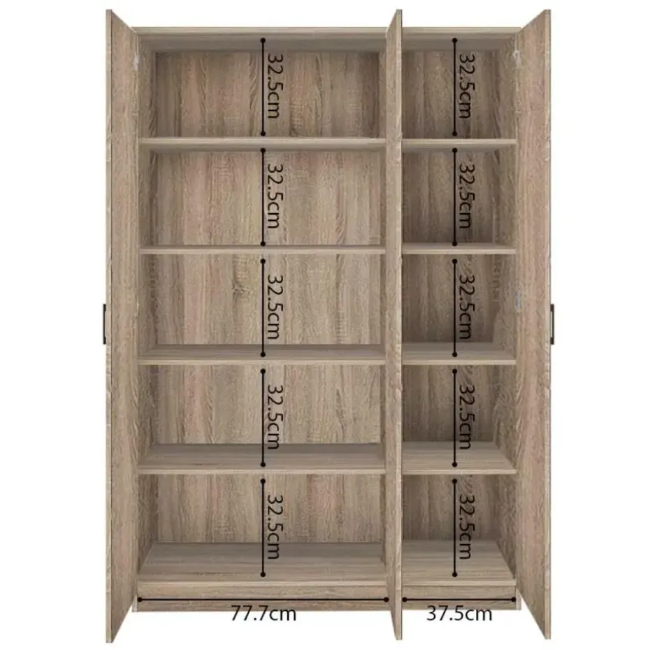 Opbergkast Ray 120cm met 3 deuren en 4 legplanken - sonoma eik