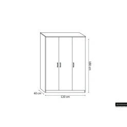 Opbergkast Ray 120cm met 3 deuren en 4 legplanken - grijze eik