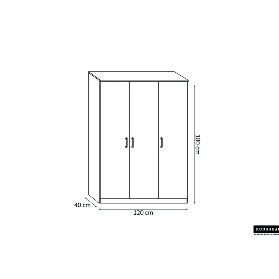 Opbergkast Ray 120cm met 3 deuren en 4 legplanken - grijze eik