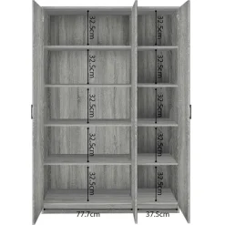 Opbergkast Ray 120cm met 3 deuren en 4 legplanken - grijze eik